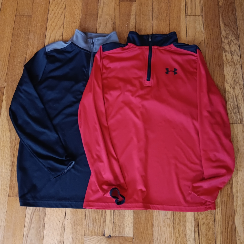 Under Armour Black and Red Quarter-Zip Tops